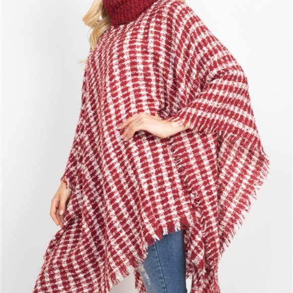PREPPY DOLLZ plaid print knit poncho - Picture 4 of 7